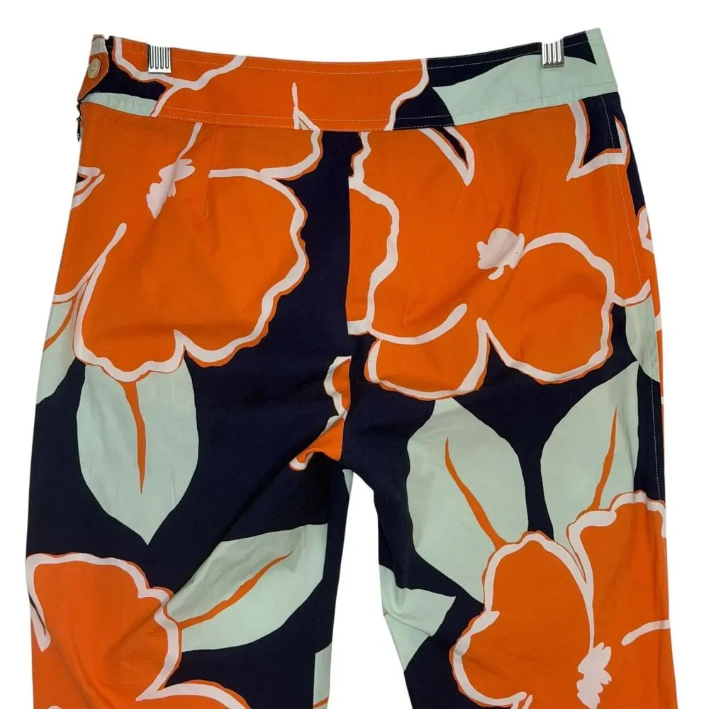 J McLaughlin Crop Pants Floral  Hawaiian Tropical Women Orange Blue 6